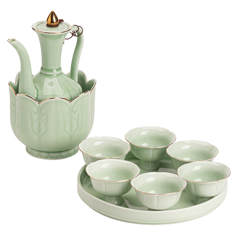 Warm wine pot suit heating tea cup wine glass sake Ru Kiln Ceramic White wine yellow wine hot wine pot household stove cooking wine