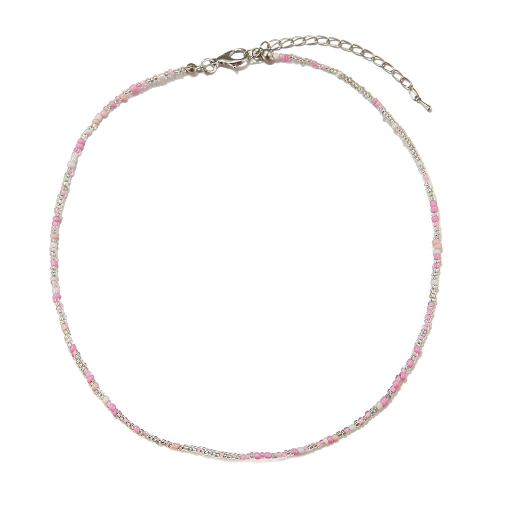 Korean Style Sweet Dopamine Small Rice Beads Necklace Girly Style Rainbow Glass Rice Beads Necklace Wholesale Women