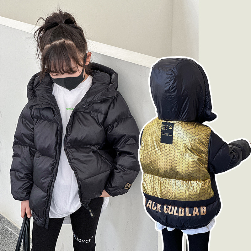 Новая черно-золотая куртка из пуха для детей 2023 года, куртка с капюшоном для мужчин и женщин, оптовая продажа