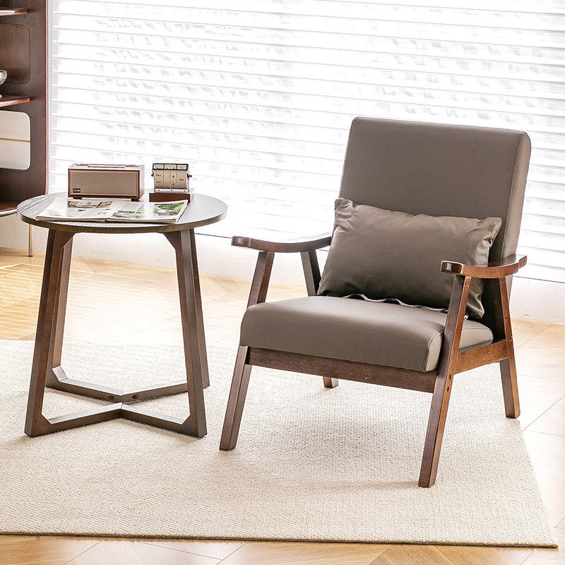 Japanese-Style Fabric Small Sofa, Modern Solid Wood Table and Chair Set for Guesthouses and Hotels, Café Meeting Chair, Japanese-Style Design