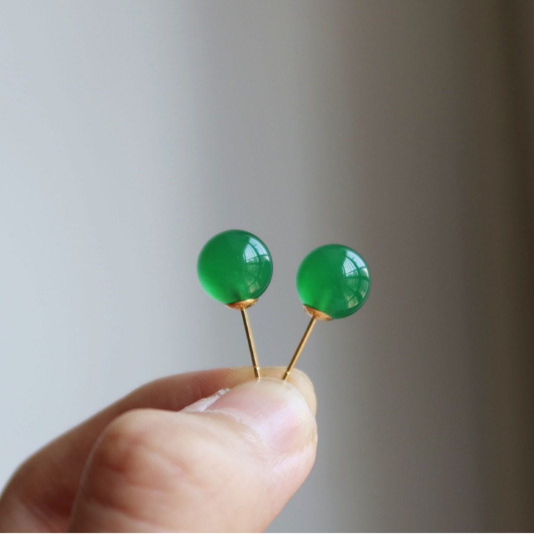 925 Silver White New Chinese Green Agate Chalcedony Earrings Light Luxury Niche Elegant High-end American Gold Earrings