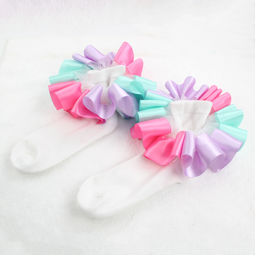 Cross-border Amazon explosions color pleated three-dimensional lace children's gymnastics dance performance tube socks Tutu