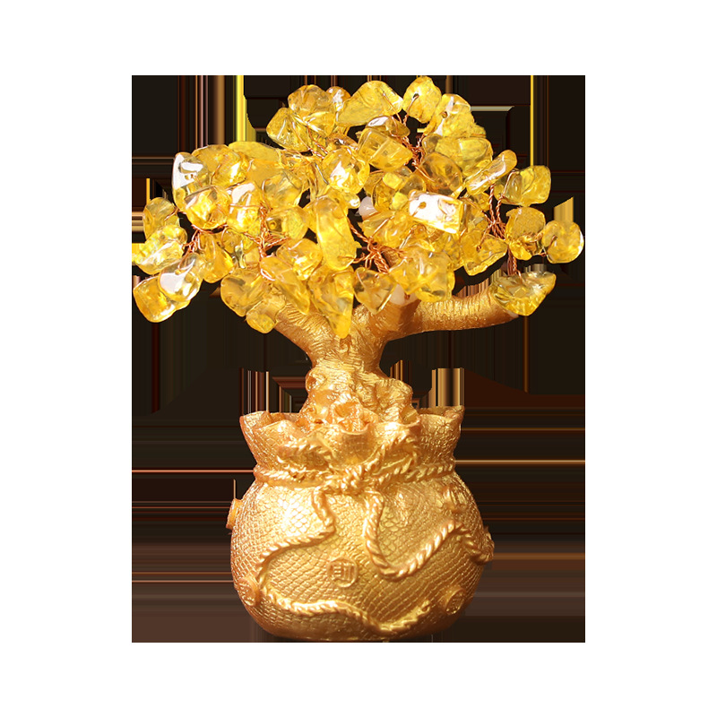 Citrine Money Tree Money Tree Lucky Bag Money Bag Resin Ornament Tv Wine Cabinet Decoration Craft Ornament Wholesale