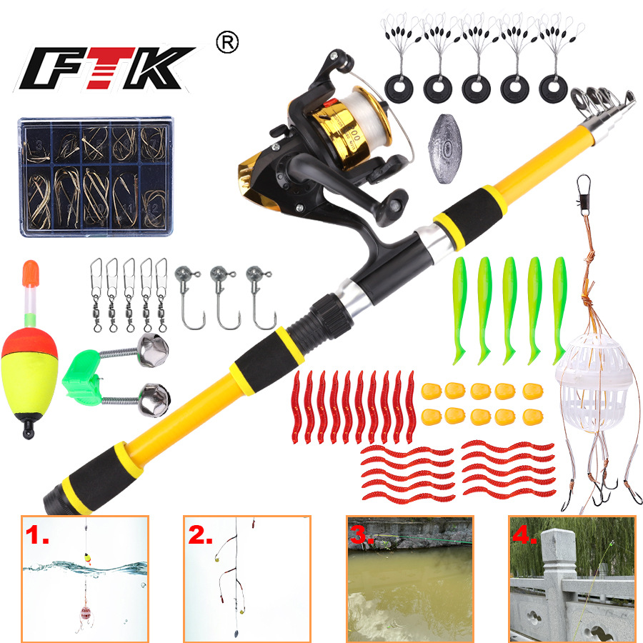 Комплект морских удилищ FTK 55 предметов 1.8 м телескопическая Луя портативный комплект для новичков комбинация мягких приманок карповая рыбалка