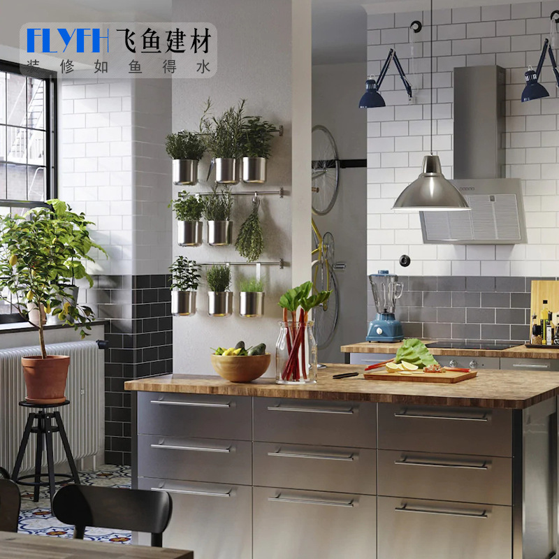Nordic Solid Color Black and White Brick Tiles 75*150 Beveled Subway Tiles 100*200 Kitchen Bathroom Wall Tiles Ceramic Tiles