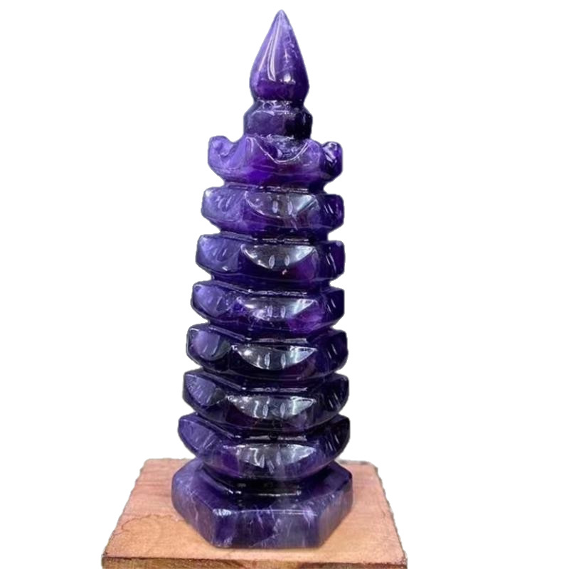 Natural Amethyst Nine-Story Wenchang Tower Ornaments Amethyst Raw Stone Raw Mineral Crystal Entrance Bedroom Living Room Ornaments