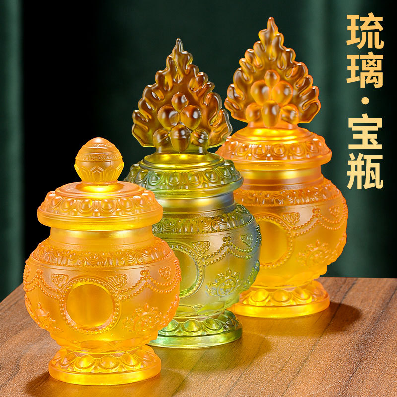 Сокровищная бутылка Будды Бога богатства Преджертвенная стеклянная современная Восемь благоприятных орнаментов Принадлежности для семи сокровищных бутылок