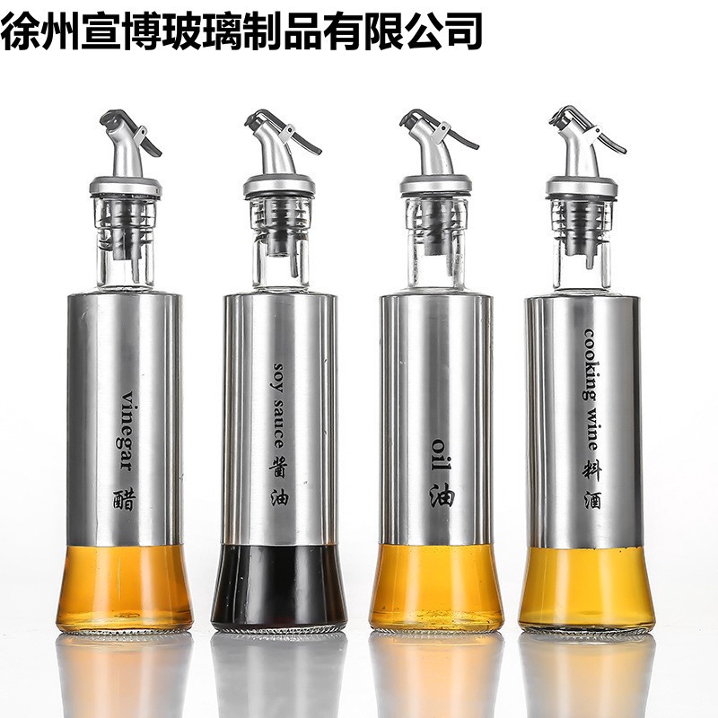 Оптовая бутылка для масла из нержавеющей стали и стекла, не висящая, для соуса, уксуса, бытовые кухонные принадлежности, бутылка для приправ