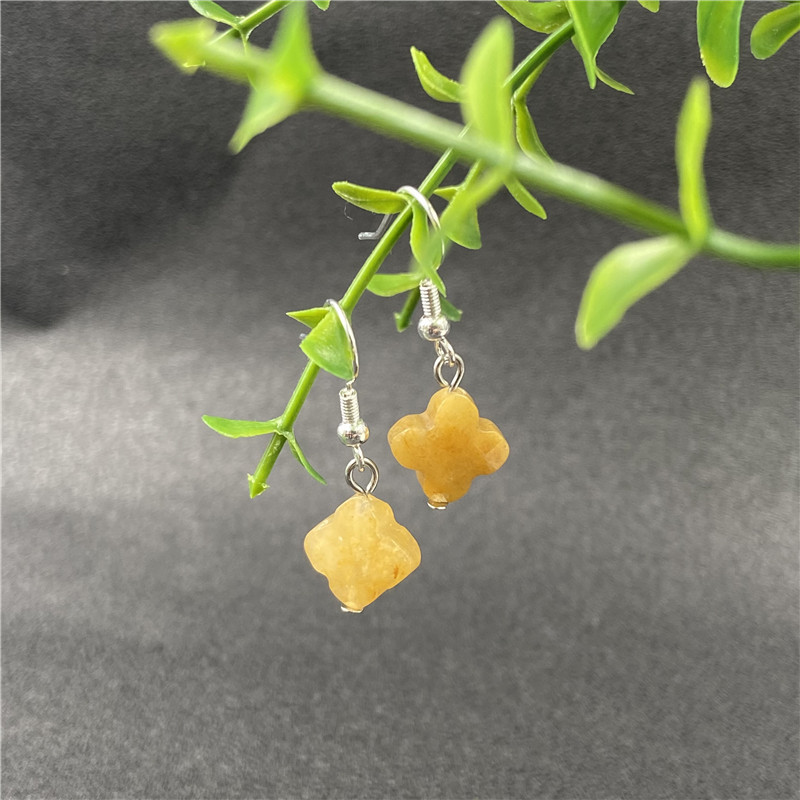 Powder Crystal Cut Four-leaf Grass Earrings diy Antique Flower Earrings Dongling Jade Four-leaf Ear Hook Earrings Accessories