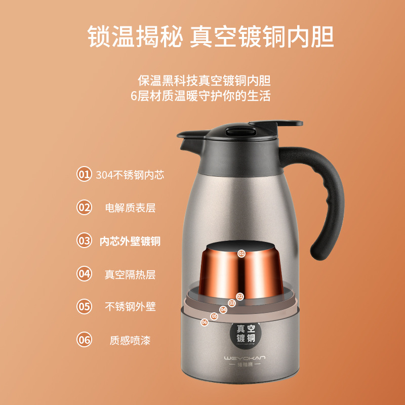 Wow 304 Stainless Steel Thermos Water Kettle Large Capacity Double-Layer Stainless Steel Vacuum Copper-Plated Liner Gift Thermos Water Kettle