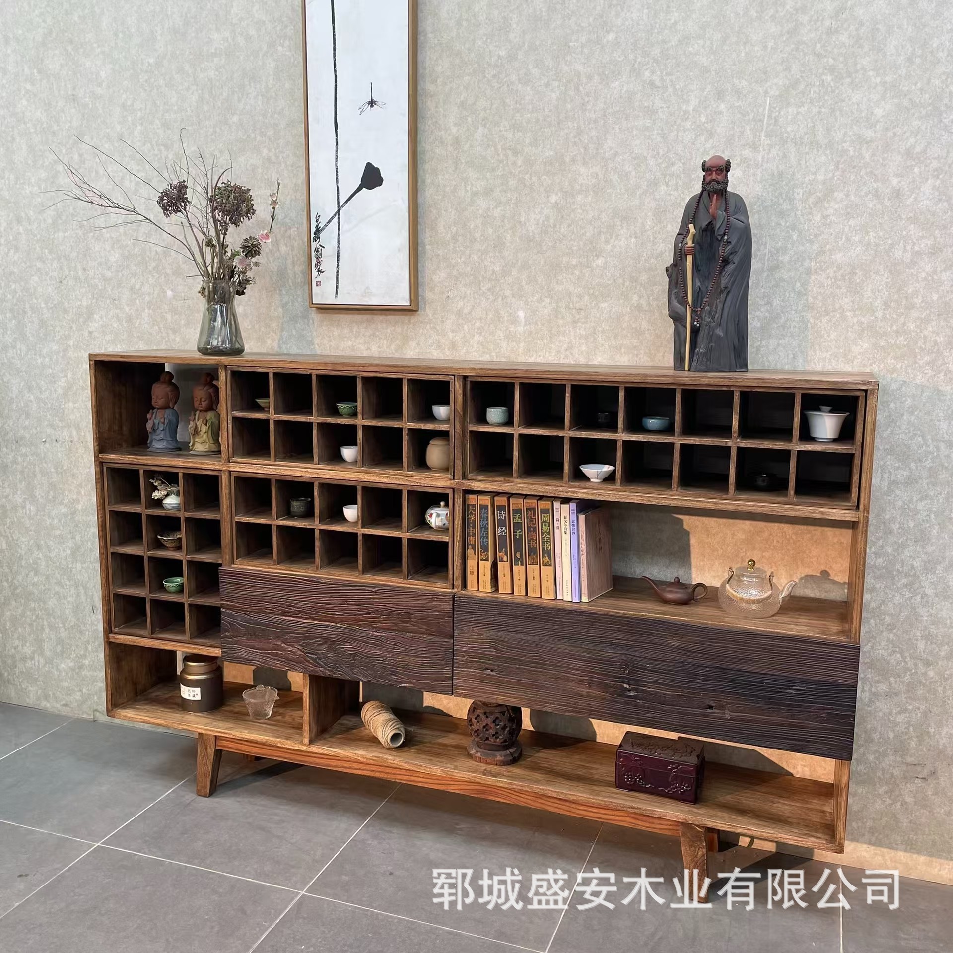 Chinese-style Sideboard Old Elmwood Style Solid Wood Tea Cabinet Vintage Storage Rack Old Antique Rack Tea Room Storage Rack