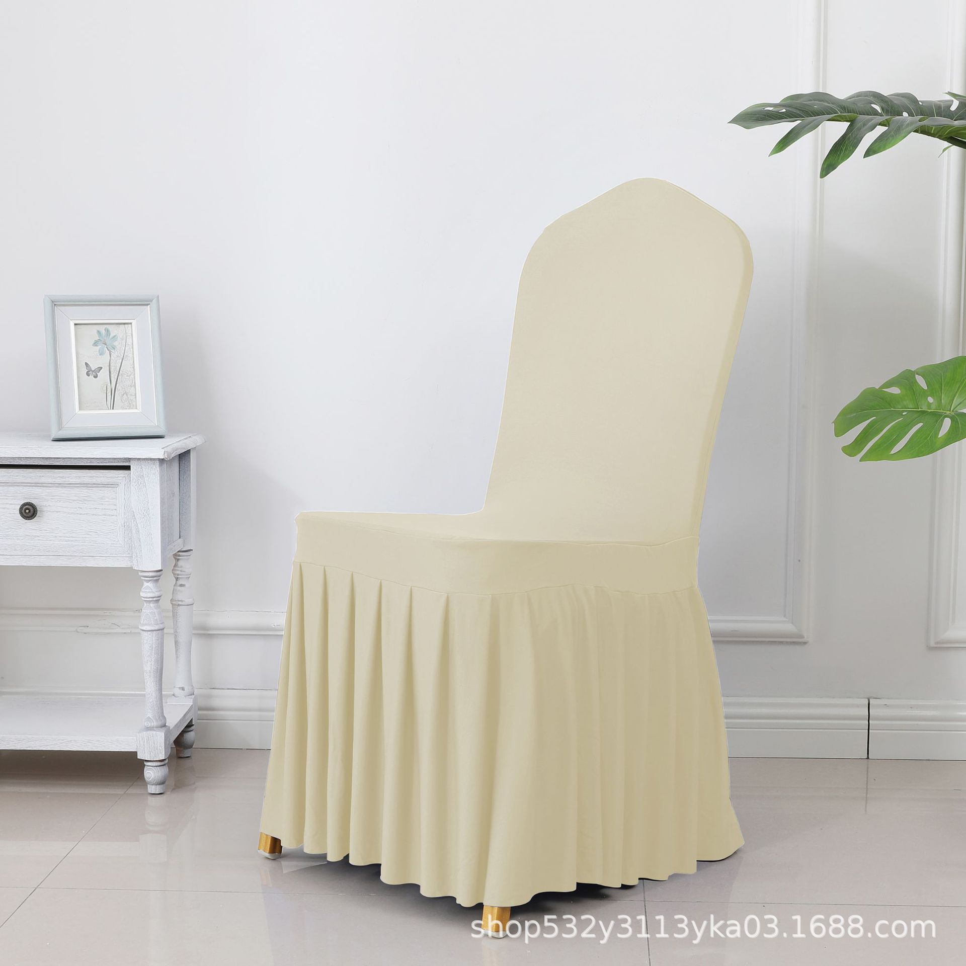 Processing and Custom-Made Thickeneded Elastic Pleated Skirt Dining Chair Cover Wedding Banquet Hotel Skirt Chair Cover Hotel Linen