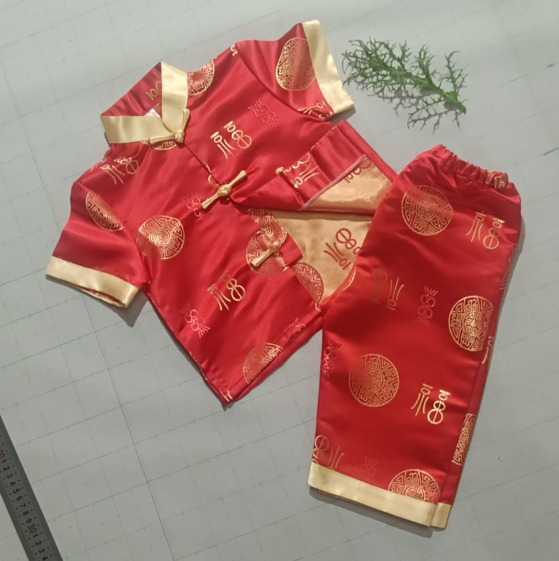 Children's Red Spring, Summer and Autumn Tang Suit Export Big Kidsren's Pants Boys' Suit New Year's Dress Student Performance Clothes