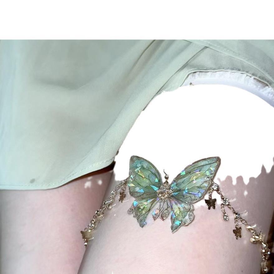 Super Fairy Lace Butterfly Tassel Leg Chain for Women Niche Design Leg Ring Forest Style High-Looking Body Chain Sweet and Cool Sexy Style