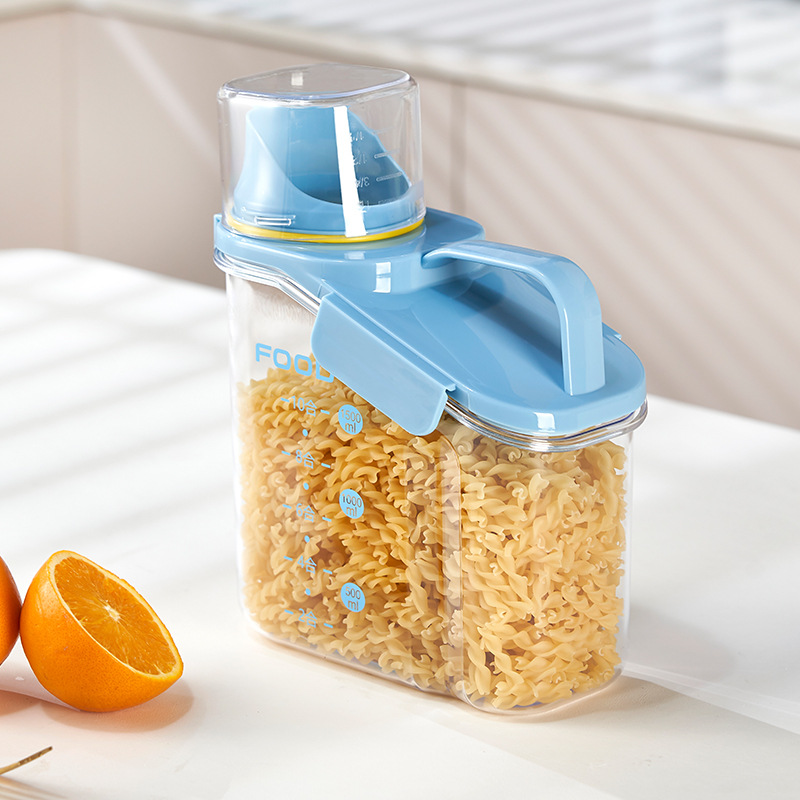 Japanese-style Portable Sealed Grain Tank Kitchen Multi-functional Grain Barrel Transparent Measuring Cup Wooden Barrel Small Rice Storage Barrel