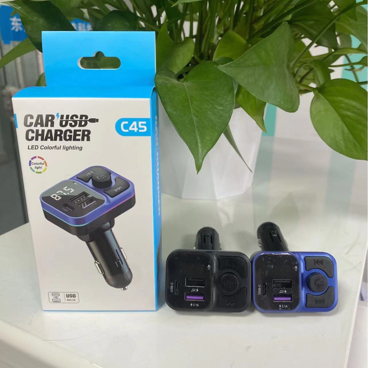 C45 car MP3 FM car Bluetooth transmitter Bluetooth car charger with LED light