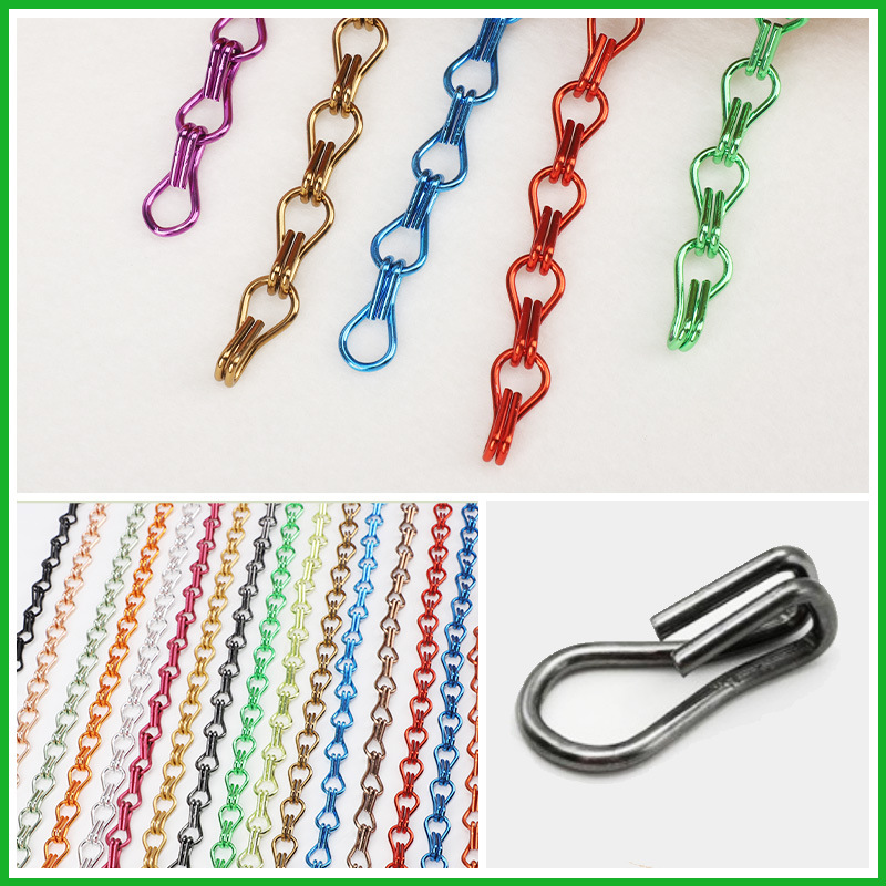 Wholesale Pattern Double Hook Metal Decorative Curtain Metal Accessories Chandelier Door Curtain Hanging Chain Electroplated Aluminum Chain Metal Curtain