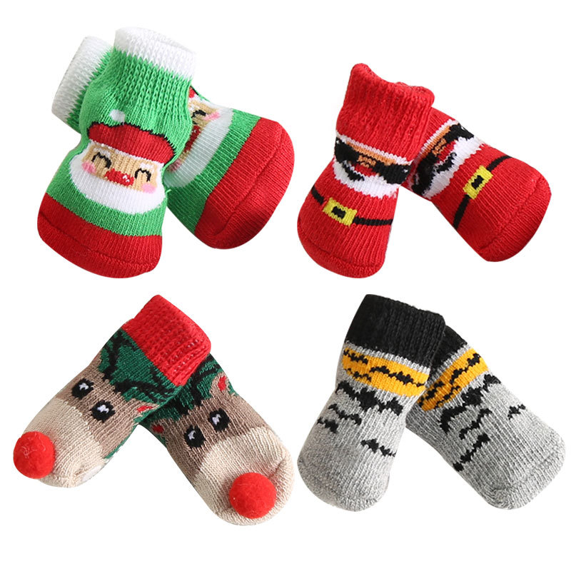 Style Optional Dog Christmas New Year Pet Dog Socks Non-Slip Teddy Cat Cute Dog Foot Covers Cat Supplies