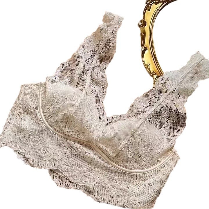Big Chest Small Underwear Women's French Thin Beautiful Back Sexy Comfortable Vest Women's Bra without Steel Ring