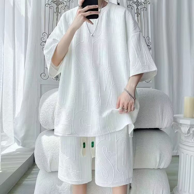 Foreign Trade Popular Large Size Suit T-Shirt for Boys Short-Sleeved Summer Tops Versatile Loose Half-Sleeved Three-Quarter Sleeves for Men
