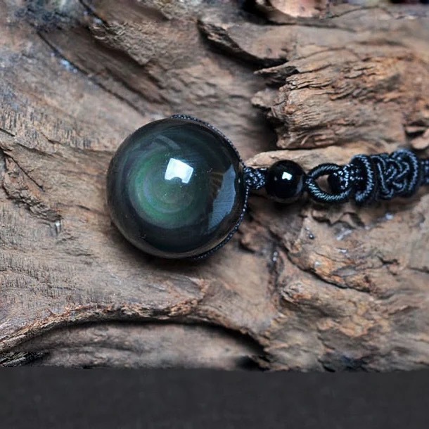 Natural Obsidian Pendant Natural Double Rainbow Eye Transfer Beads Buddha Beads Pendant Necklace Jewelry Gift Wholesale