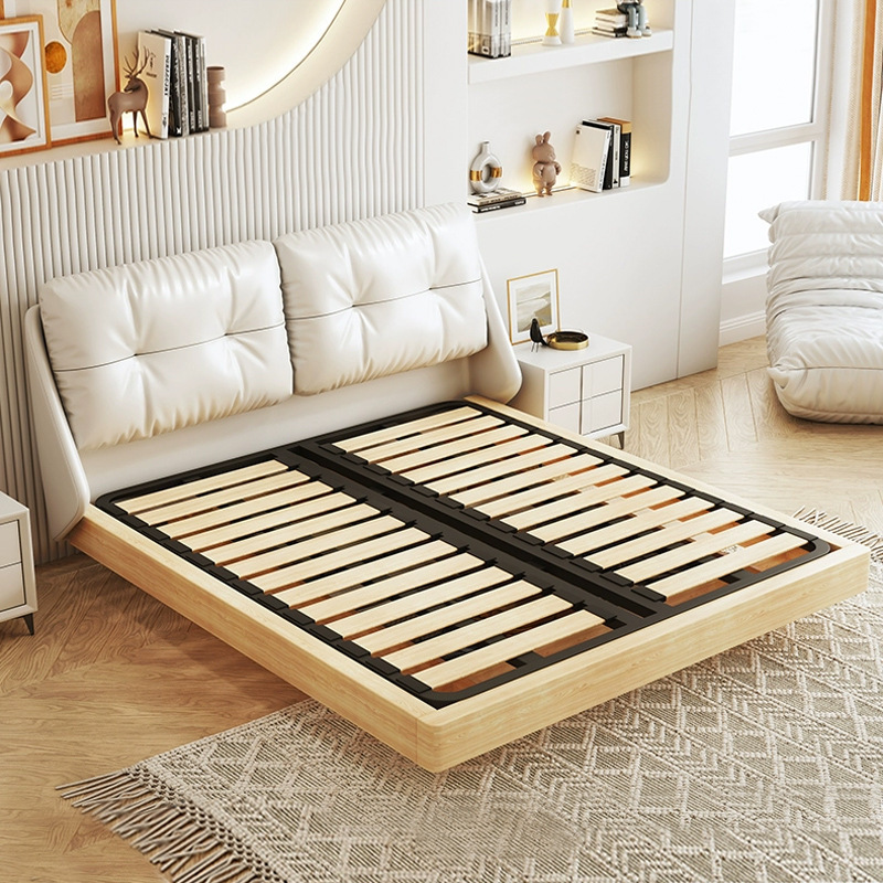 Wholesale double bed Italian minimalist leather bed cream wind suspension bed modern minimalist small apartment master bed soft bag