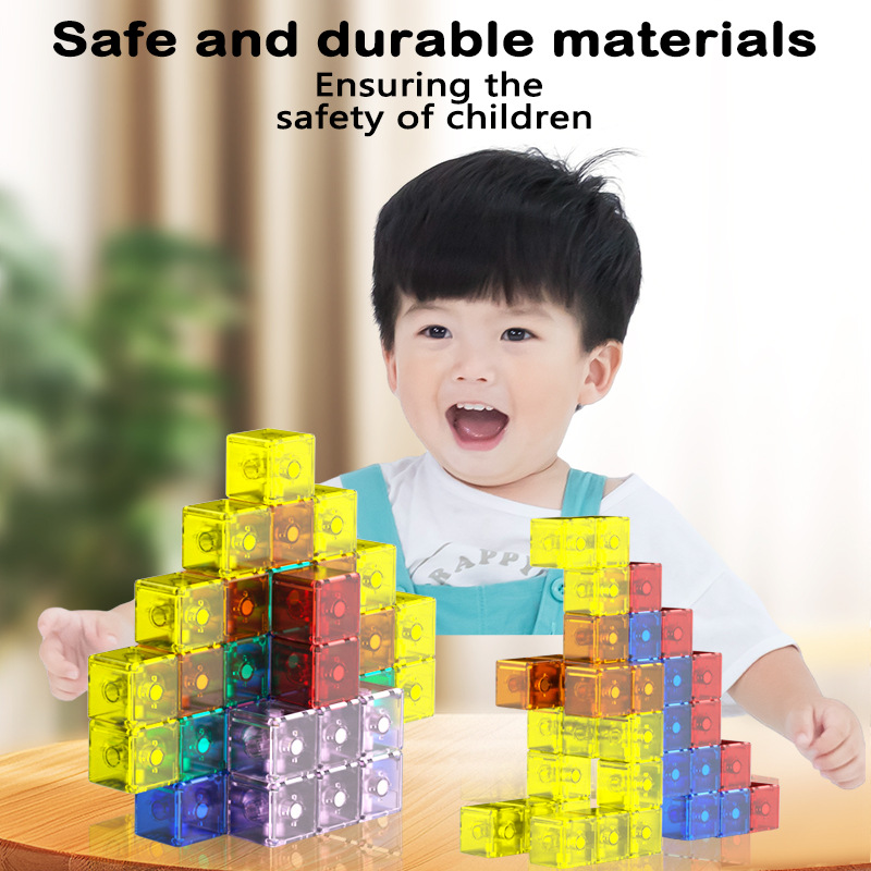 Children's DIY Cube Magnetic Geometry Magnetic Suction Building Blocks Teaching Aids Magnet Square Assembled Building Blocks Toy suit