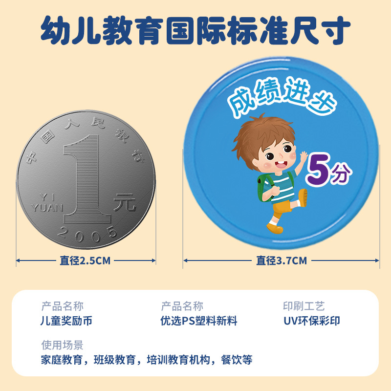 Plastic Coin Good Habit Reward Coin Children's Points Coin Exchange Coin Printable LOGO Free Design Agency Coin