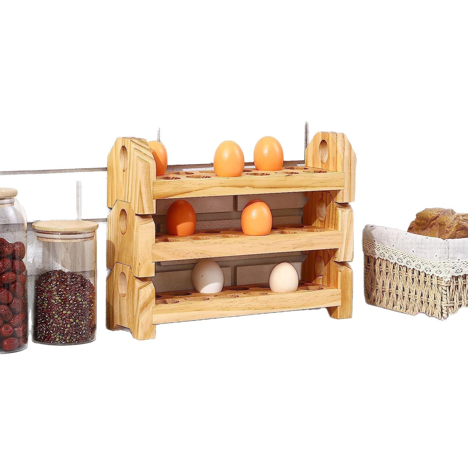 Cross-border Wooden Egg Rack Kitchen Countertop Egg Storage Tray Household Stackable Wooden Egg Tray Display Rack