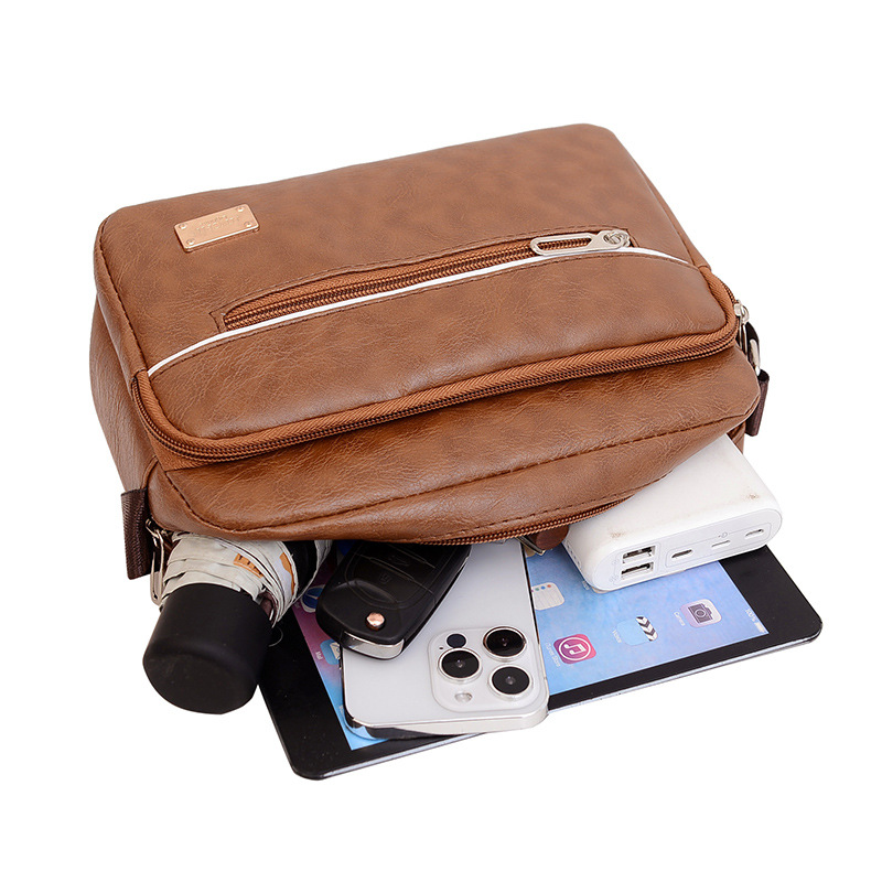 New PU leather fashion Men's messenger bag large capacity Men's shoulder bag casual multi-layer mobile phone coin purse wholesale