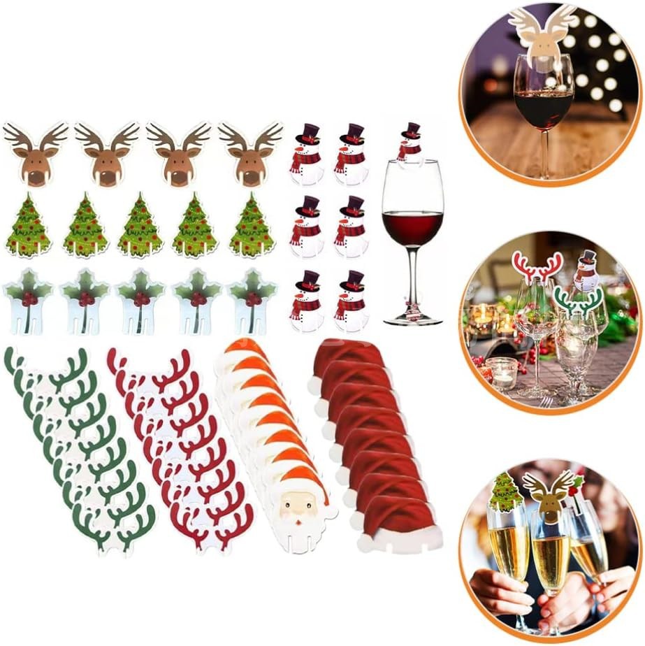Christmas Hat Wine Glass Card Holiday Decoration Christmas Wine Glass Marker Cup Card Decoration Red Wine Glass Label Decoration Cup Card