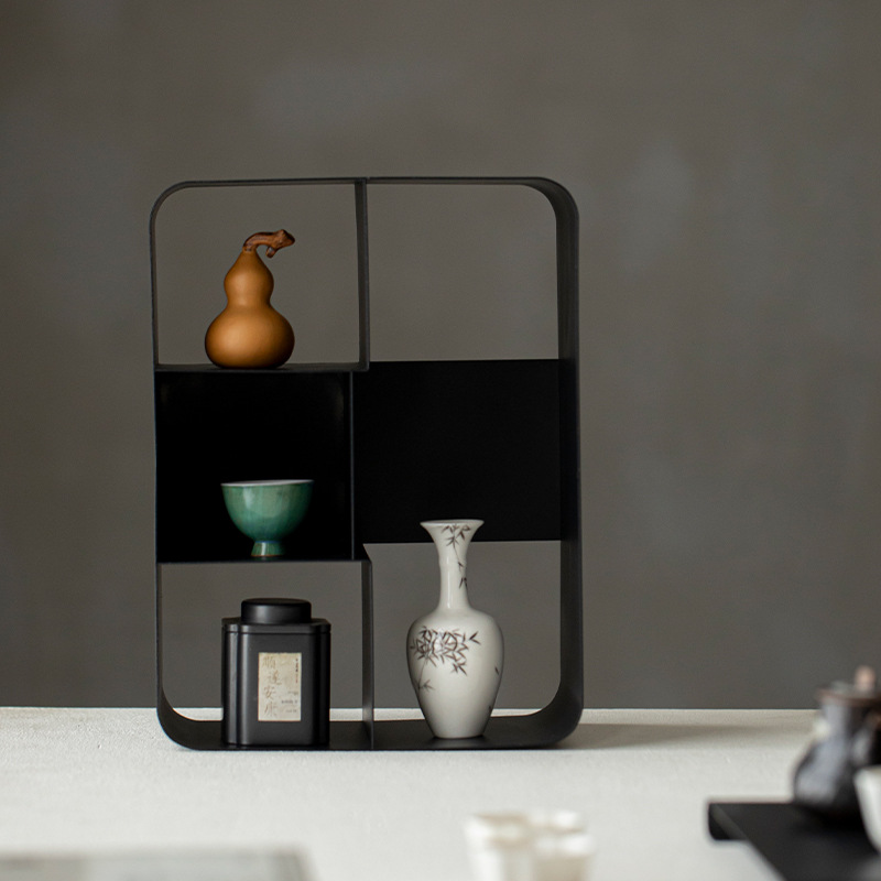 Wrought Iron Tea Shed Tea Room Desktop Tea Set Teapot Storage Display Rack Antique Rack Storage Rack Wabi-Sabi Cup Holder