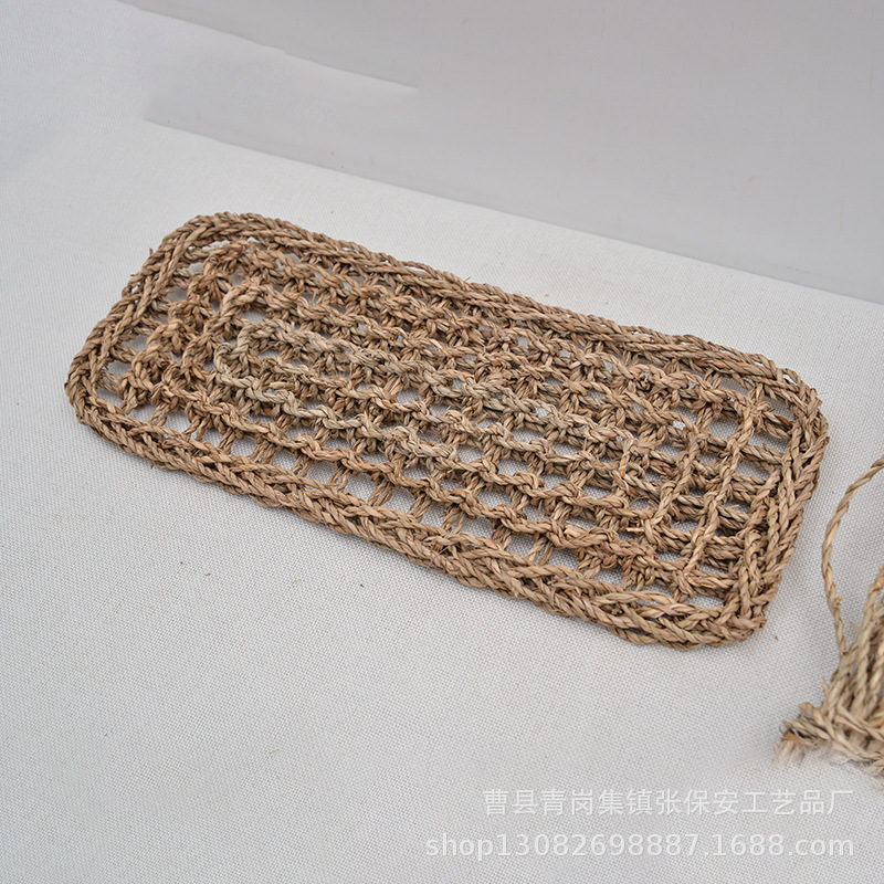 Rectangular Woven Mat Kitchen Dining Table Pot Bowl Mat Creative Pet Crawling Mat Handmade Water Grass Rope Mat