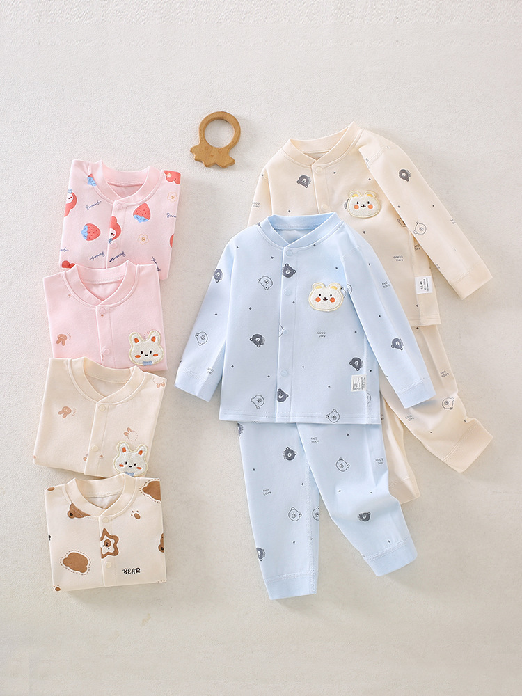 Осенние детские брюки и осенние брюки, чистый хлопок, категория А, комплект нижнего белья для малышей, бескостный, длинные рукава, домашняя одежда для младенцев