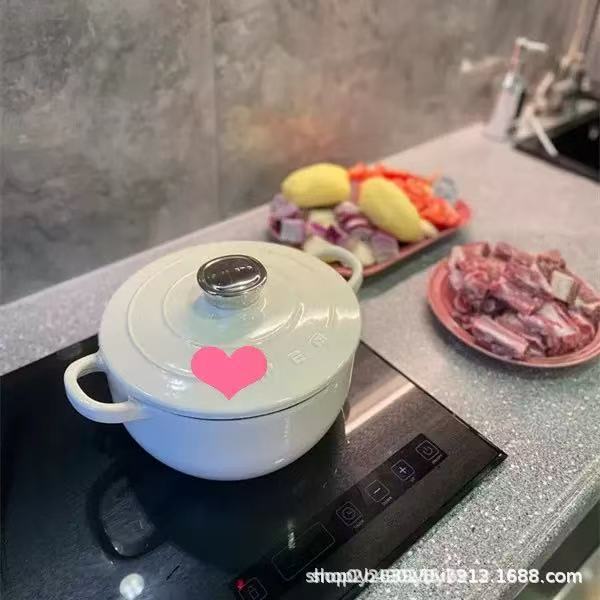 Foreign Trade Explosions Smeg Enamel Pot 24cm Double-ear Cast Iron Pot Smeg Thickened Non-stick Pot Stew Soup Pot Round