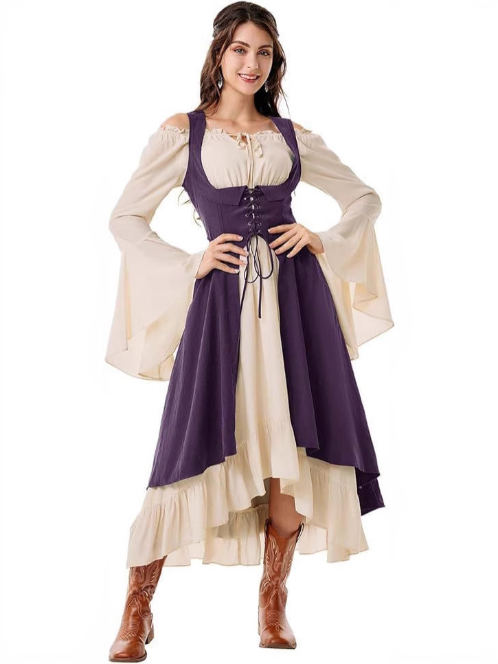 Amazon AliExpress Women's Renaissance Costume Under Bust Pirate Farmer High Low Dress Skirt with Mouth