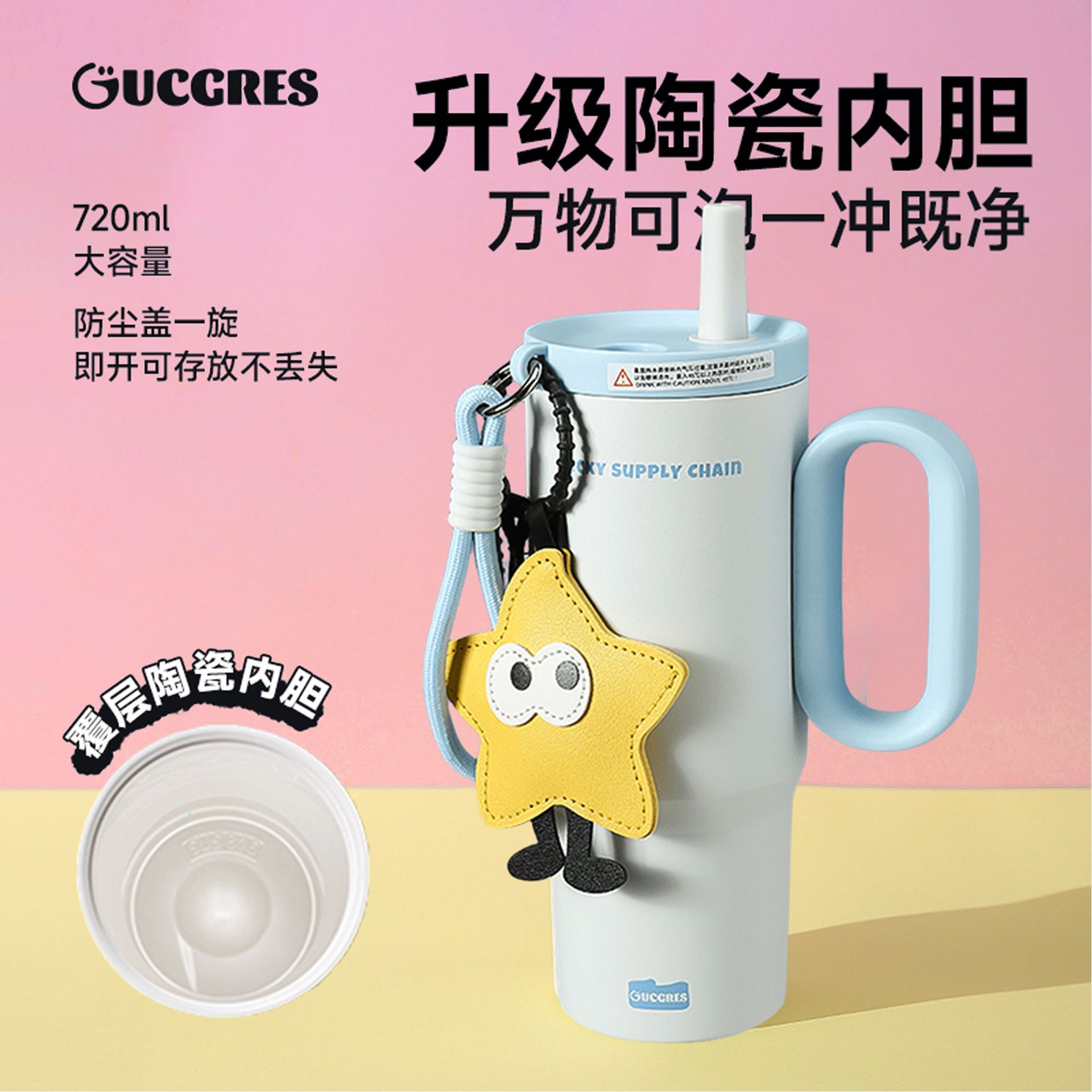 Gucgres Big Mac Straw Cup with Logo Printed on It, Insulated Large-Capacity Girls' New High-Looking Ice Cup