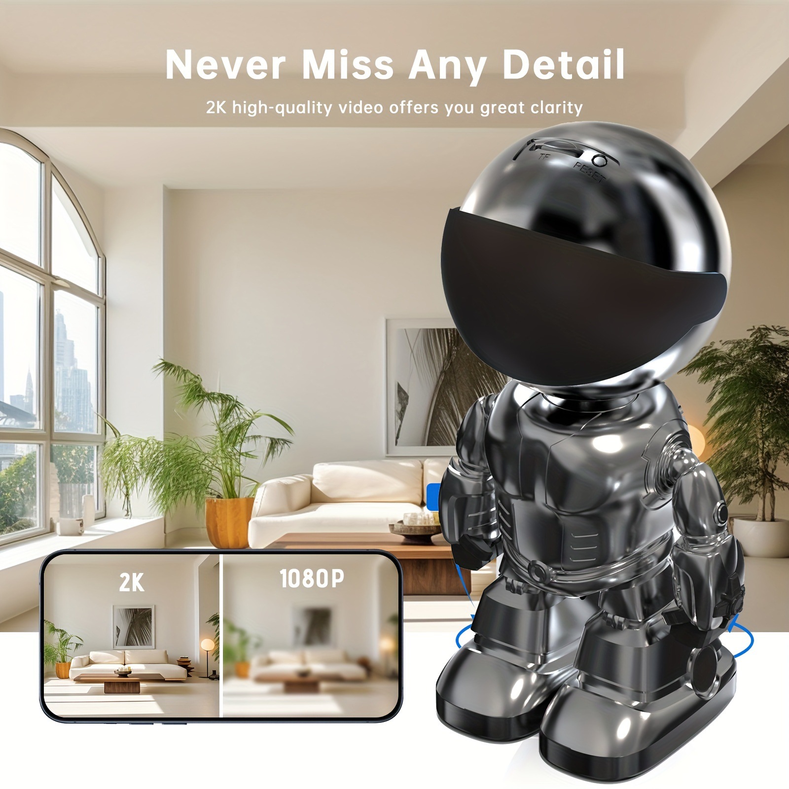 Wires 2K Indoor Security Robot Camera with Night Vision