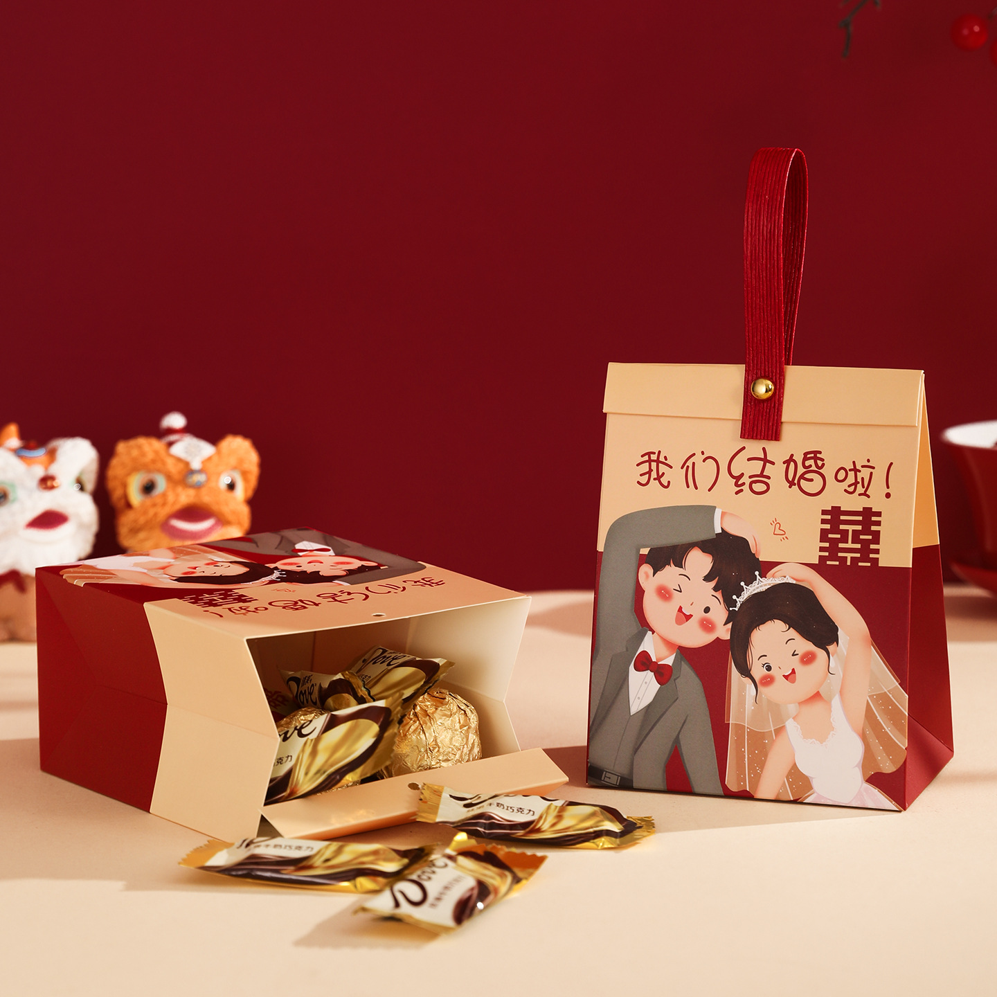 2023 new Chinese wedding candy box ins style portable hand gift box wedding candy box wholesale