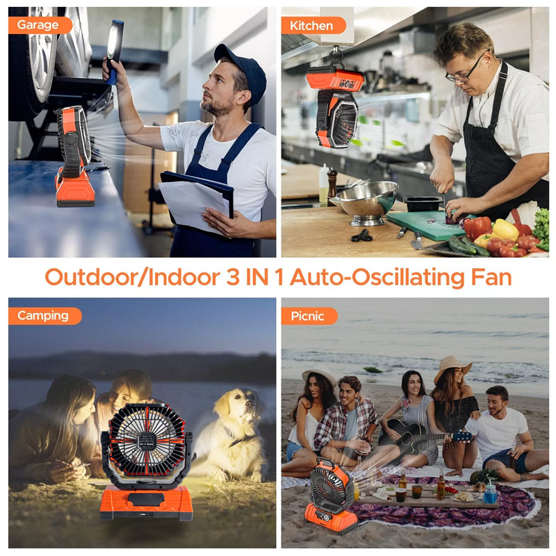 Cross border camping fan camping tent usb fan portable large wind charging outdoor fan lighting foreign trade
