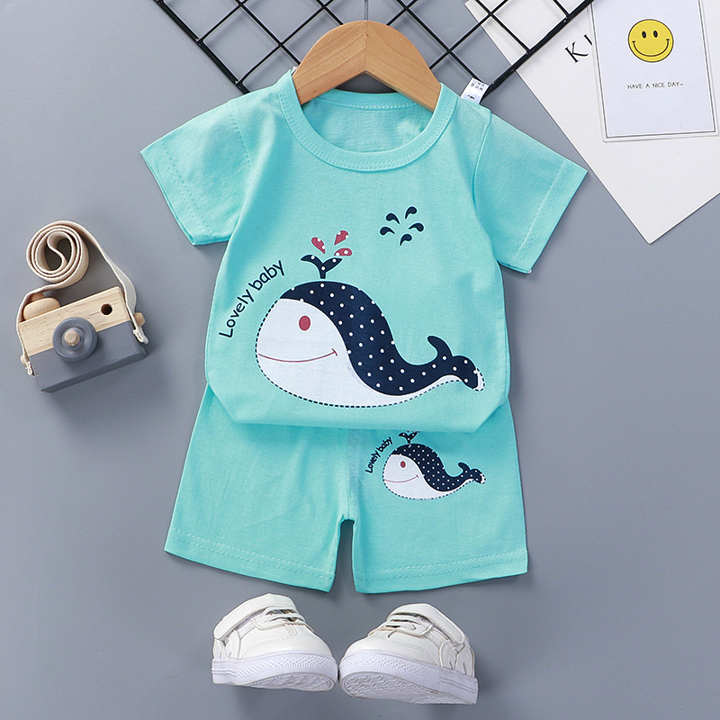 Factory Direct Sales Summer Baby Cartoon T-Shirt Two-Piece Set Casual Boys and Girls Home Clothes Kidsren's Short-Sleeved Suit