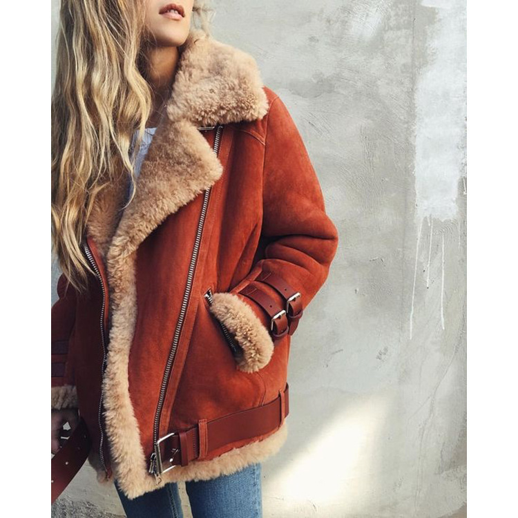 Cross-Border Spot Women's Clothing Amazon Motorcycle Deerskin Lambswool Coat Women's Fur Cotton Coat Women's Cotton Coat
