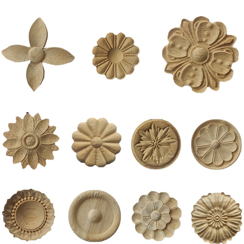 Dongyang wood carving European style wood carving decals decorative carved wood flower furniture door flower round flower piece solid wood small round flower