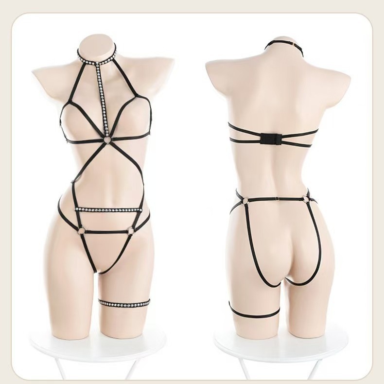 Lianxiang's New Sexy Intimates Open-Crotch Jumpsuit Student Temptation Suit Sm Mesh Cut Out Sexy Stewardess Uniform