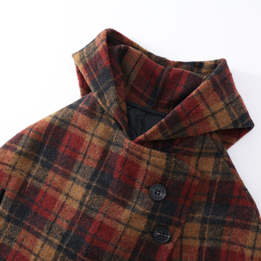 Girls' Quilted Thickeneded Hooded Outwear 2025 Winter New Kidsren's Korean Style Plaid Cape Outwear Cross-Border