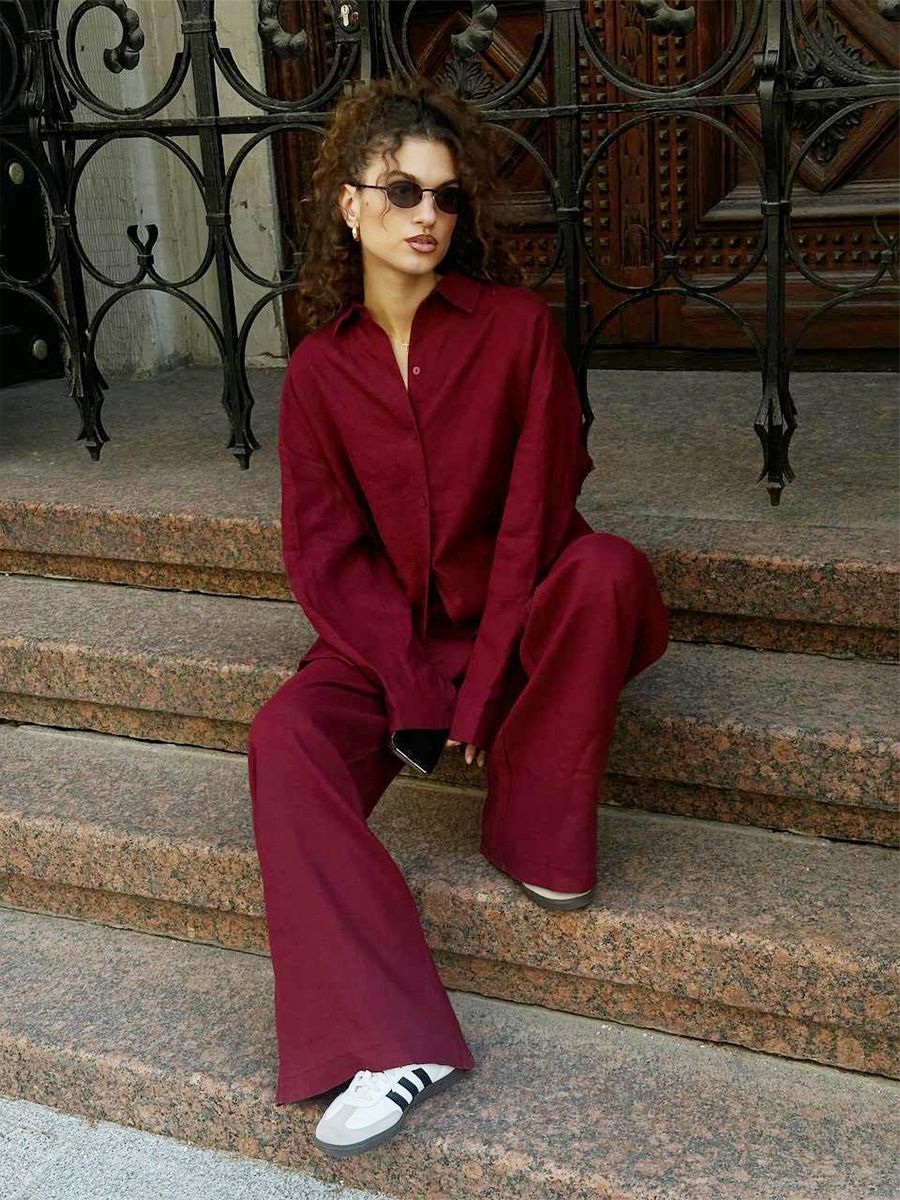2025 Shirt Pants Suit European and American Spring and Summer Loose Long-Sleeved Shirt Casual Suit for Women
