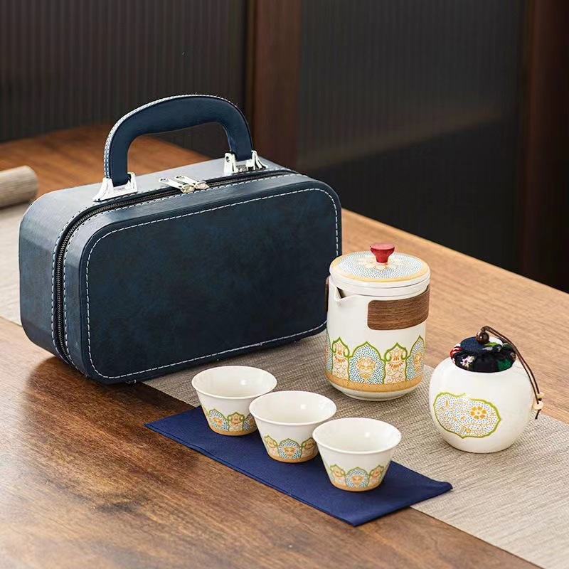 Portable Travel Tea Set Set Outdoor Tea Bag Ceramic One Pot Three Cups Portable Car Express Cup Set