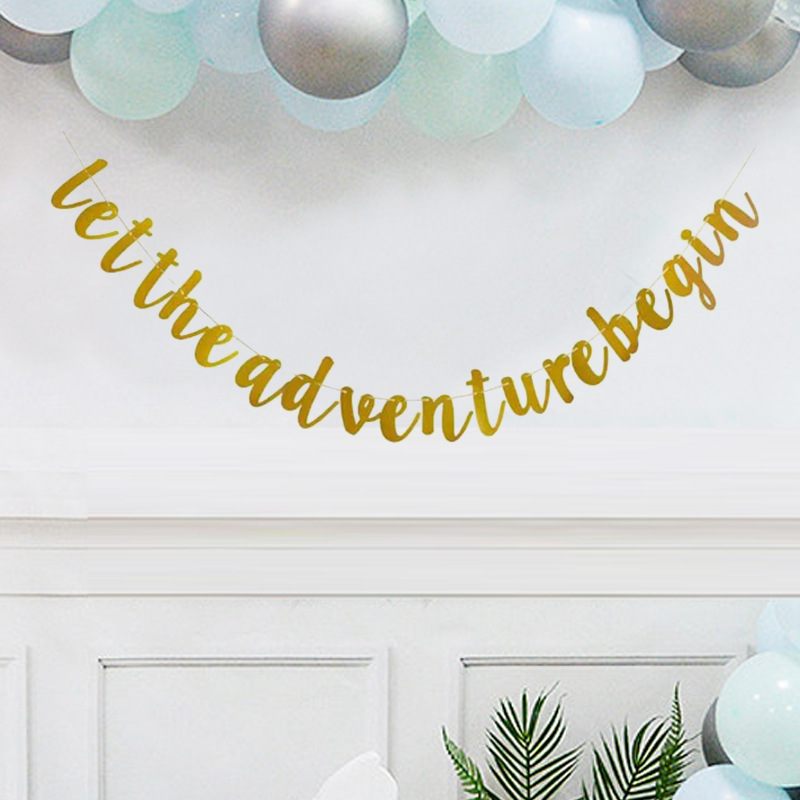 In stock cross-border let the adventure begin theme glitter banner party decoration supplies pull flag pull flower venue layout