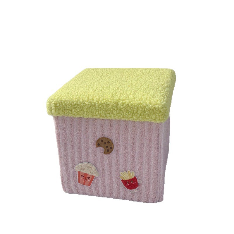 A Cute Dopamine Storage Basket, New Snack with Lid, Shoe-Changing Stool, Cartoon Entrance with Lid, Foldableable Shoe-Changing Stool