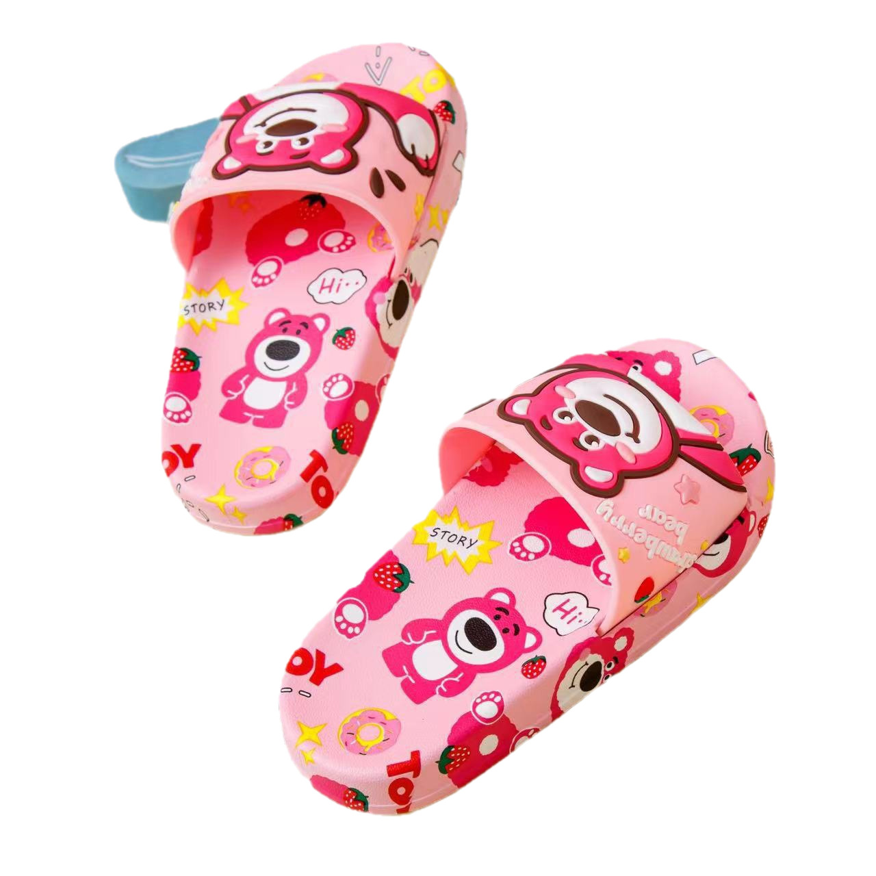 New children's strawberry bear slippers boys and girls indoor bathroom non-slip sandals summer cute cartoon baby slippers